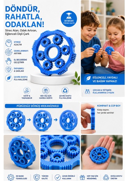 Mavi Stres Çarkı / Fidget Spinner/ Dişli Çark fiyatları