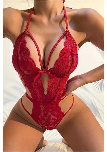 Şık Kırmızı Dantelli Babydoll Gecelik TM1302 fırsatları