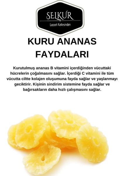 Kuru Ananas 500 gr 1.Kalite Türkiye Menşeli Organik Sertifikalı Lezzet fırsatları