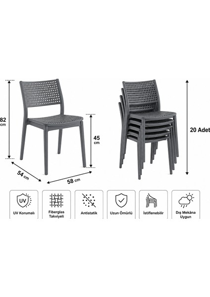 Segino Sandalye 4'lü Paket (Beyaz-Antrasit) indirimleri