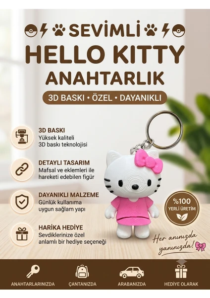 Hareketli Hello Kitty Figürlü Anahtarlık – 3D Baskı Çanta Süsü ve Aksesuar – Pembe