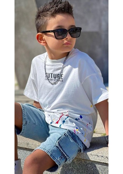 Future Baskı Basic Mavi Komando Cepli Şort Erkek Çocuk Alt Üst Takım fiyatları