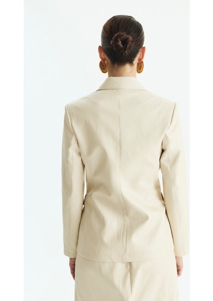 Tek Çıtçıtlı Deri Blazer Ceket Krem KK016015_047 modelleri