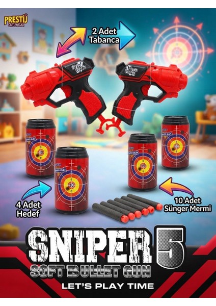 Sniper 5 2'li Dart Atıcı 3 Hedefli ve 10'lu Köpük Mermi Seti Profesyonel Dart Atış Oyun Seti modelleri