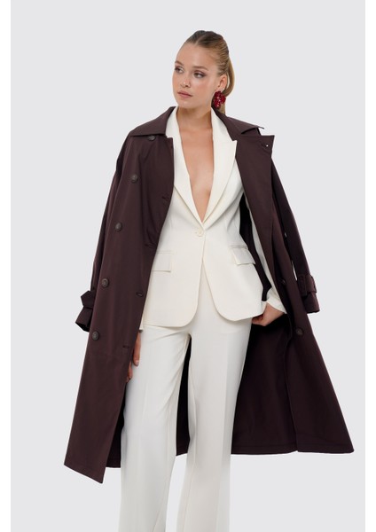 Kadın Koyu Bordo Pileli Oversize Trençkot modelleri