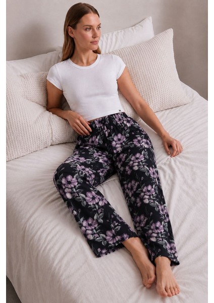Kadın Viskon Çiçekli Alt Pijama Siyah fiyatları