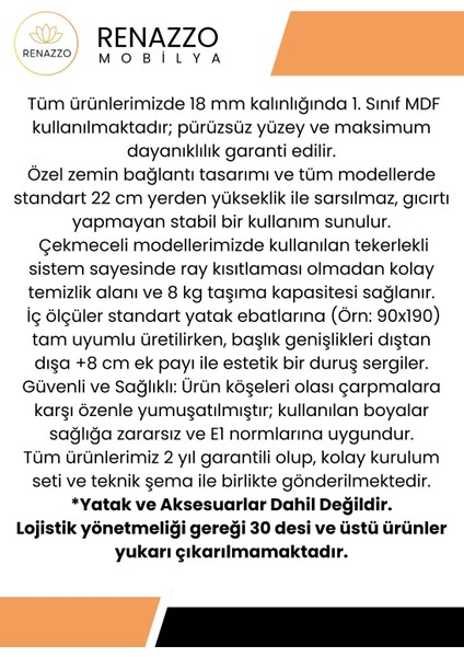 Lotus Tek Kişilik Mdf Karyola