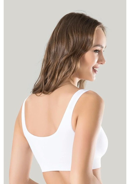 Kadın Beyaz Kalın Askılı Çıkarılabilir Pedli Örme Seamless Dikişsiz Basic Büstiyer Under M fiyatları