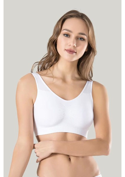 Kadın Beyaz Kalın Askılı Çıkarılabilir Pedli Örme Seamless Dikişsiz Basic Büstiyer Under M modelleri