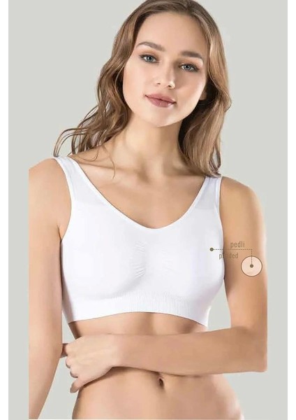 Kadın Beyaz Kalın Askılı Çıkarılabilir Pedli Örme Seamless Dikişsiz Basic Büstiyer Under M indirimleri