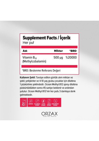 Megsan Ocean Methyl B12 Dilaltı Sprey 500MCG 5 ml fiyatları