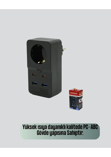Tip Akım Koruma Prizi 10A 2500W USB Type C Destekli fırsatları