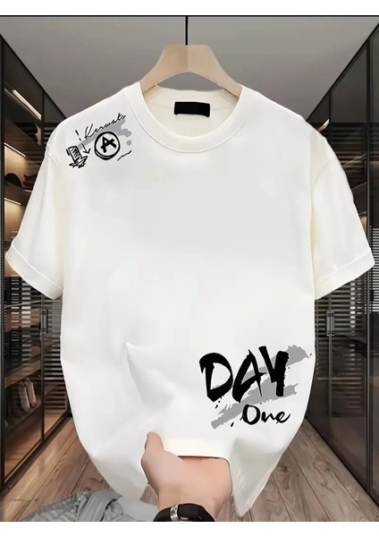 Mythrıva Baskılı Oversize Bisiklet Yaka T-Shirt - Beyaz modelleri