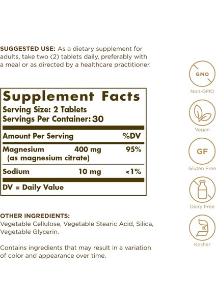Shopandenjoy Solgar Magnesium Citrate 200 Mg Tablet (60 Kapsül) fiyatları
