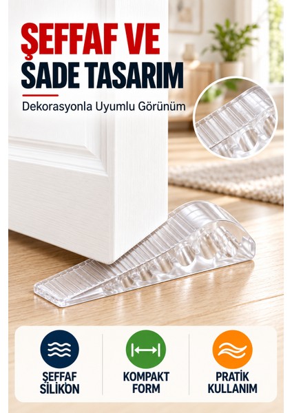 4 Adet Şeffaf Silikon Kapı Altı Stoperi Kaydırmaz Kapı Durdurucu 12 cm Kapı Sabitleyici