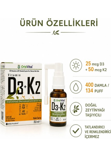 D3K2 Vitamini Dilaltı Sprey 20,1 ml | 25 mcg D3 Vitamini ve 50 mcg K2 Vitamini fiyatları