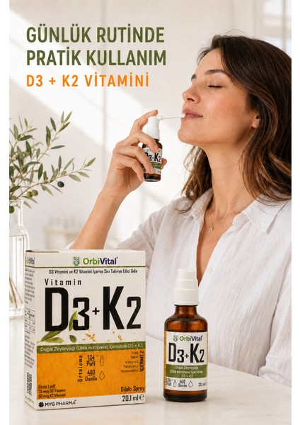 D3K2 Vitamini Dilaltı Sprey 20,1 ml | 25 mcg D3 Vitamini ve 50 mcg K2 Vitamini fırsatları