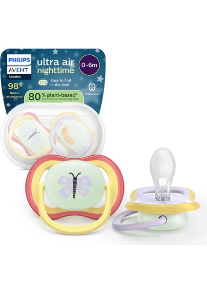 Philips Avent Ultra Air Gece Emziği, Ortadontik, Karanlıkta Parlayan, 0-6 Ay, Kız, SCF376/25