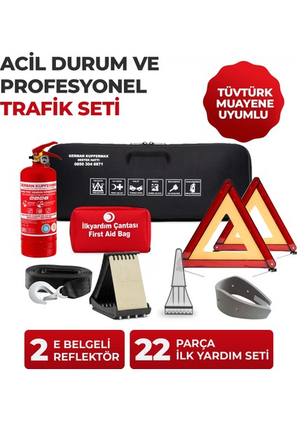 German Kupfermax 22 Parça CE ve E Belgeli Araç Muayenesine ve Yol Denetimine Uygun İlk Yardım ve Trafik Seti