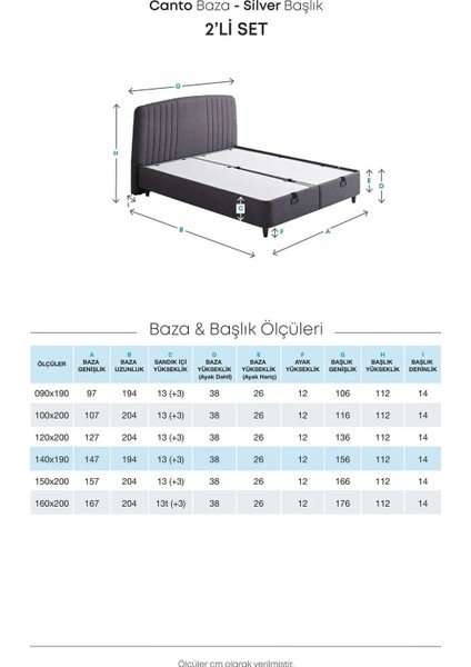 Canto Baza Antrasit Çift Kişilik 2'li Set Modern Tasarım ve Dayanıklı Yapı 140 x 190 cm
