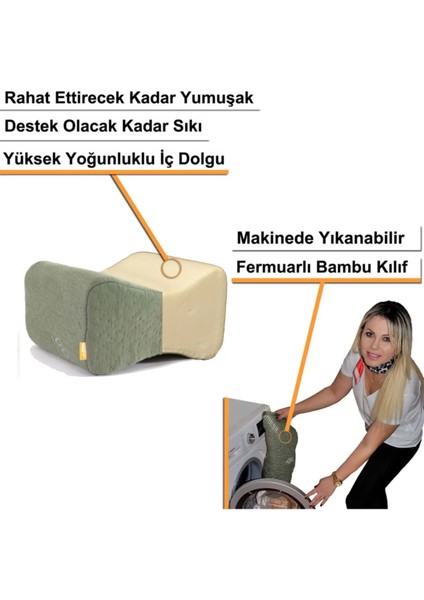 Bambu Serisi Ortopedik Diz Yastığı Standart Ebat Haki Renk Bambu Dış Materyal ile Konfor