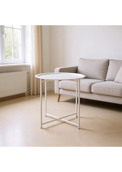 Beyaz Metal Orta Sehpa 46x52 cm Modern Tasarım ile Minimalist Stil Sunuyor indirimleri