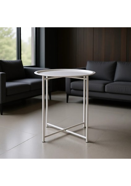 Beyaz Metal Orta Sehpa 46x52 cm Modern Tasarım ile Minimalist Stil Sunuyor
