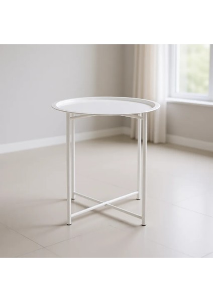 Beyaz Metal Orta Sehpa 46x52 cm Modern Tasarım ile Minimalist Stil Sunuyor