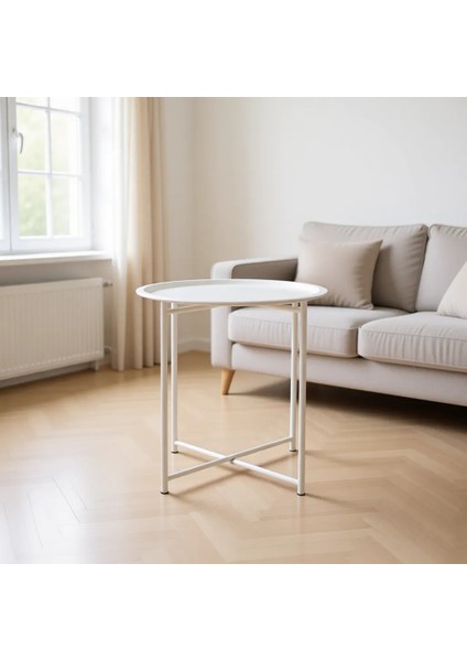 Beyaz Metal Orta Sehpa 46x52 cm Modern Tasarım ile Minimalist Stil Sunuyor