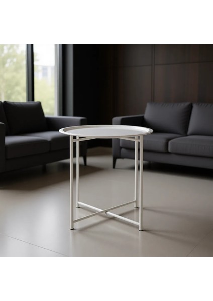 Beyaz Metal Orta Sehpa 46x52 cm Modern Tasarım ile Minimalist Stil Sunuyor