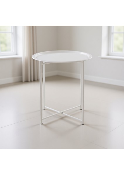 Beyaz Metal Orta Sehpa 46x52 cm Modern Tasarım ile Minimalist Stil Sunuyor