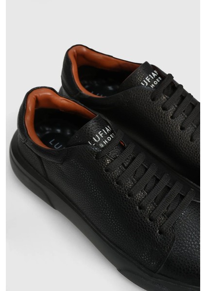 Tommy Siyah Erkek Deri Sneaker Ayakkabı Düz Tabanlı Günlük Kullanım İçin Tasarlandı