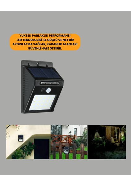 20 LED Güneş Enerjili Hareket Sensörlü Dış Mekan Duvar Lambası modelleri