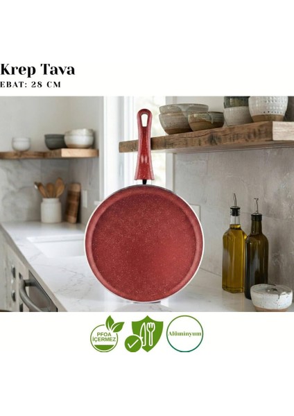 Ayrex 28 cm Granit Krep Tavası - Kırmızı fiyatları