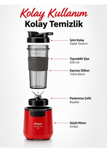 AR1211 Shake'n Take Go 550 W Kişisel Blender - Kırmızı fiyatları