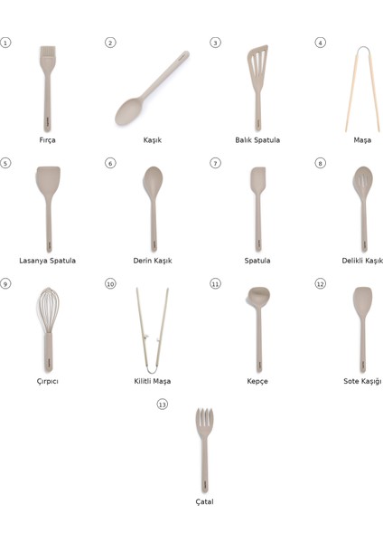 13 Parça Platinum Silicone Mutfak Gereçleri Seti Bej fiyatları