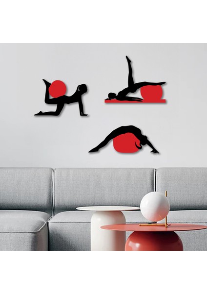 Pilates Temalı Kırmızı - Siyah Dekoratif Tablo 3'lü Set fiyatları