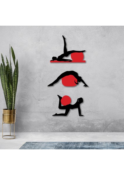 Pilates Temalı Kırmızı - Siyah Dekoratif Tablo 3'lü Set fırsatları