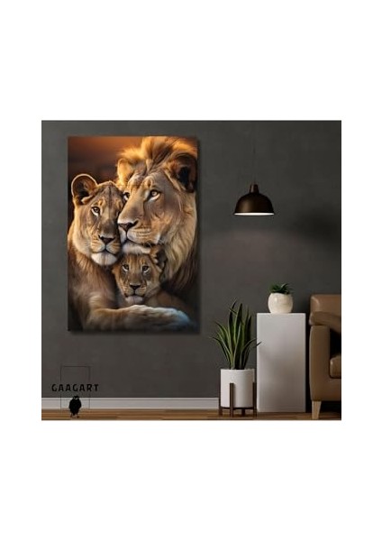 Tekli Dikey Kanvas Duvar Tablosu Sarılmış Aslan Ailesi, 100 x 150 fiyatları