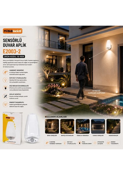 E27 - IP20 Soft 0,4W - 50W Çınar Sensörlü LED Aplik Duvar Lambası E2003-2 (5468) fiyatları