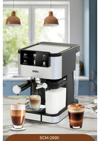 SCM 2995 Kapsül Kahve Aparatlı Inox Espresso Makinesi 1350 W Caffè Latte İçecek Türü