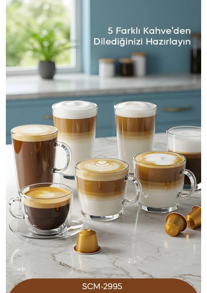 SCM 2995 Kapsül Kahve Aparatlı Inox Espresso Makinesi 1350 W Caffè Latte İçecek Türü