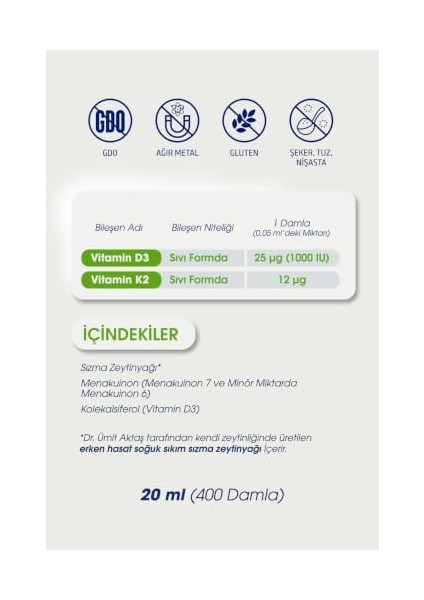 D3 K2 Vitamin Damlası - 400 Damla