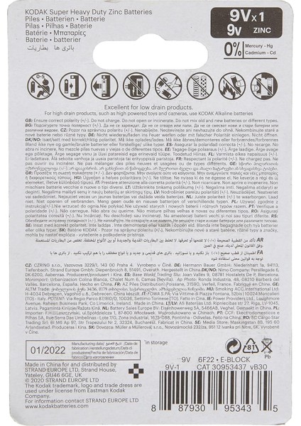 Kodak 30953437 Çinko Karbon Pil, Kırmızı fiyatları