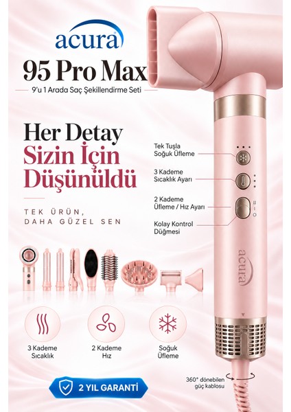 Ac-95 Pro Max 9’u 1 Arada Profesyonel Saç Şekillendirme Seti fiyatları