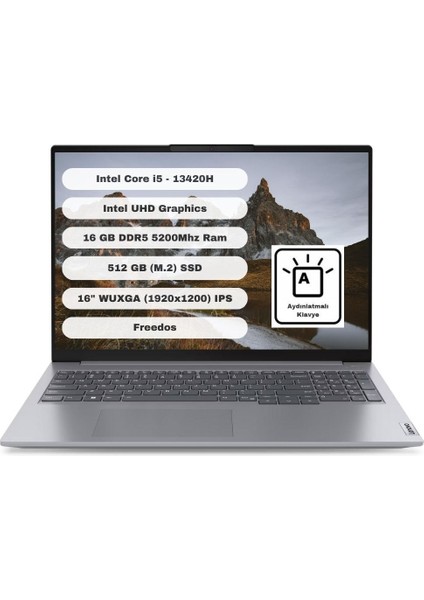 Lenovo Thinkbook 16 G6 Irl Intel Core I5 13420H 16GB (DDR5-5200) 512GB SSD 16" WUXGA (1920x1200) IPS Freedos 21KH00SXTR