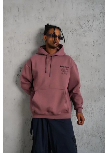 Erkek 98 Baskılı Kapşonlu Sweat - Gül Kurusu modelleri