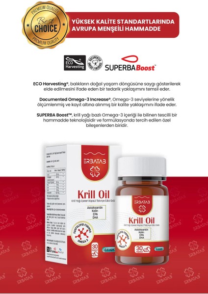 Krill Oil 500 Mg 30 Kapsül Doğal Astaksantin ve Kolin İçeren Takviye Edici Gıda fırsatları
