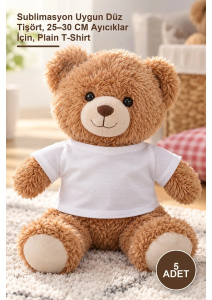 Yenilig 5 Adet Baskısız Peluş Oyuncak Tişörtü – Sublimasyon Uygun Düz Tişört, 25–30 cm Ayıcıklar Için, Plain T-Shirt