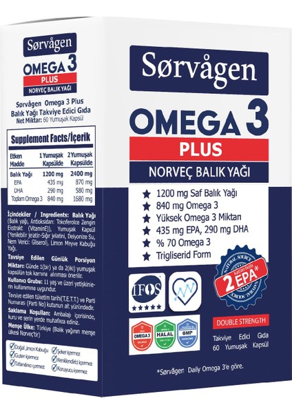 Sorvagen Omega3 Plus 1200MG Balık Yağı, 60 Kapsül fiyatları